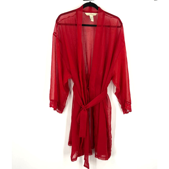 Intimates Lane Bryant Red Sheer Nightie Robe Lace Tie Stretch Waist Sexy  22 24 - Picture 1 of 8